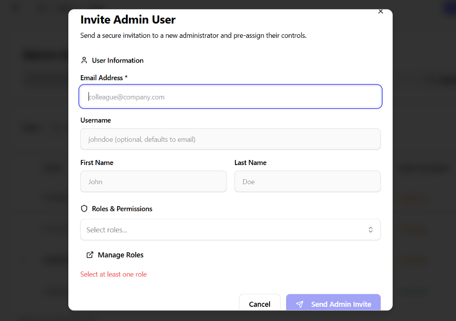 Invite User Interface