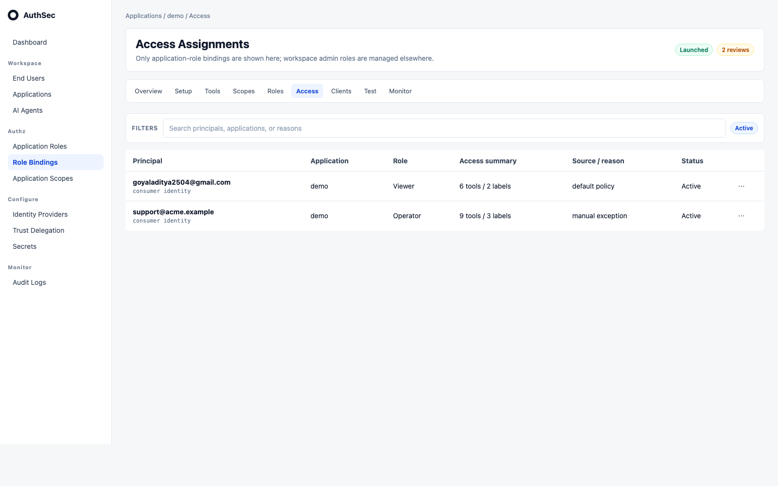 Access assignments