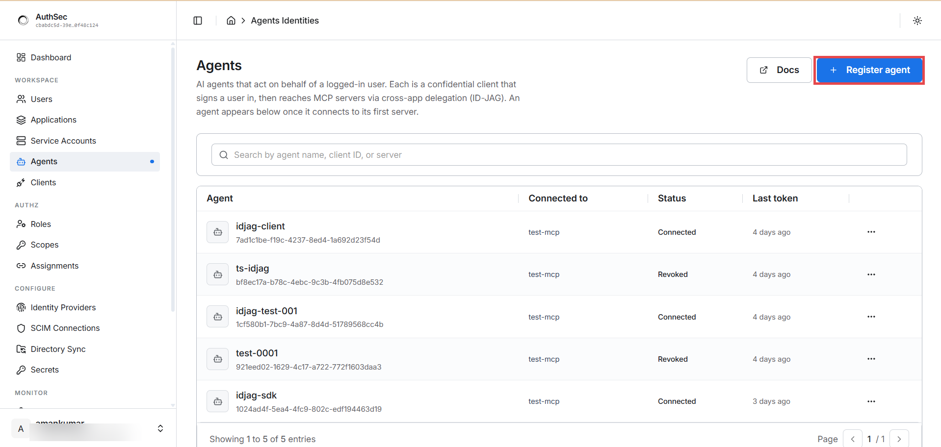 Agents page
