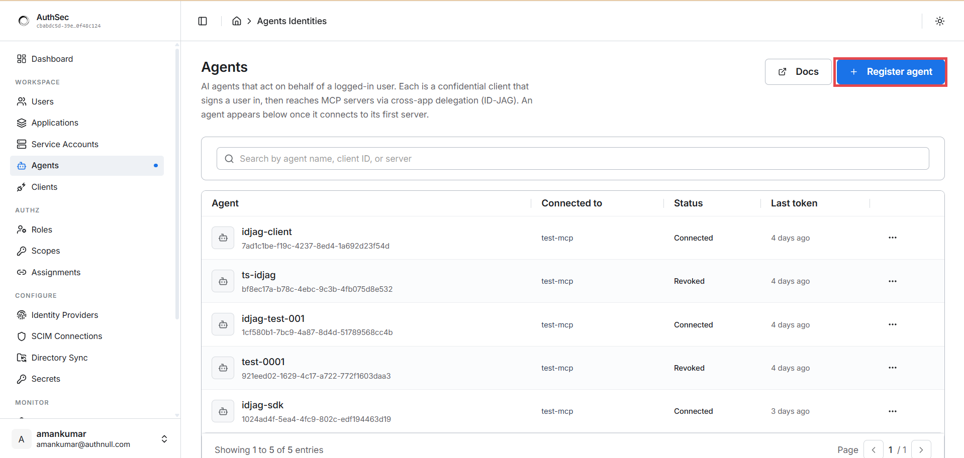 Agents page
