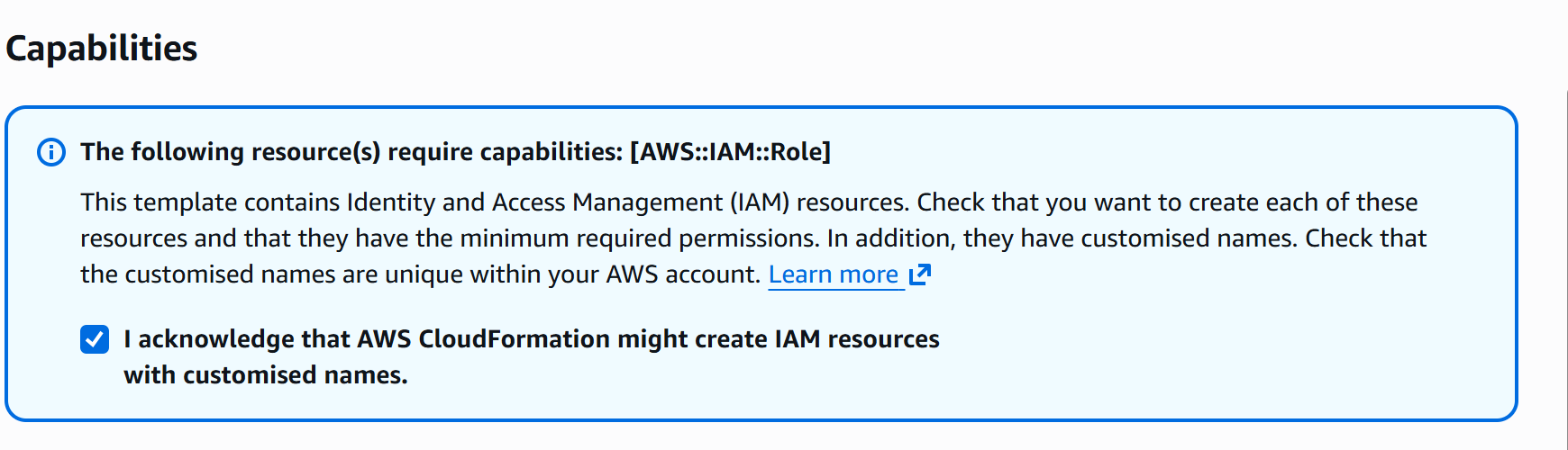 Capabilities acknowledgement