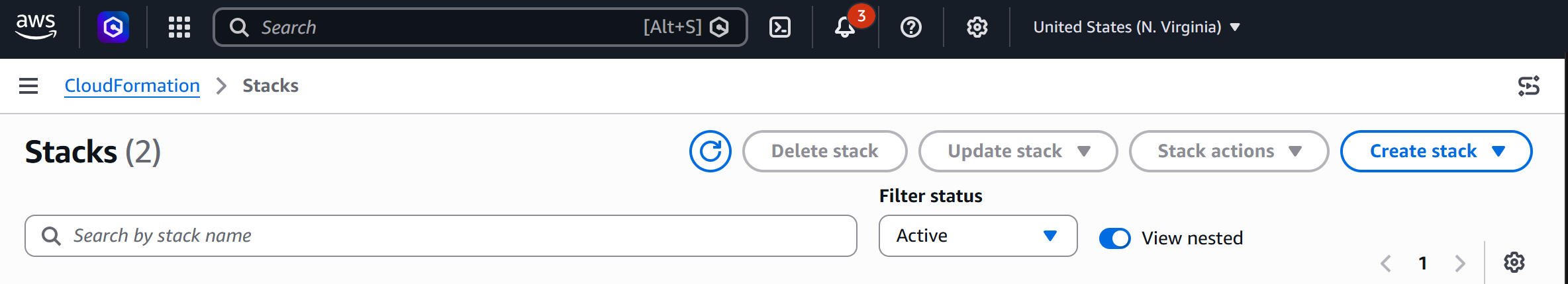 CloudFormation Stacks page