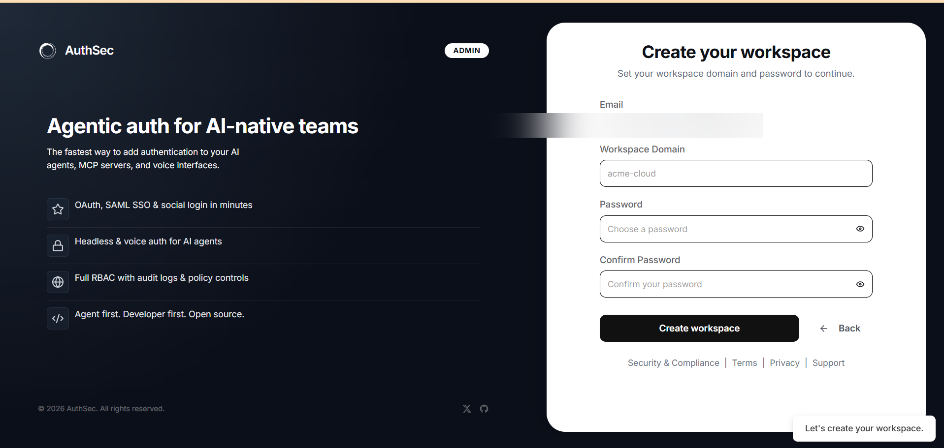 Create workspace form