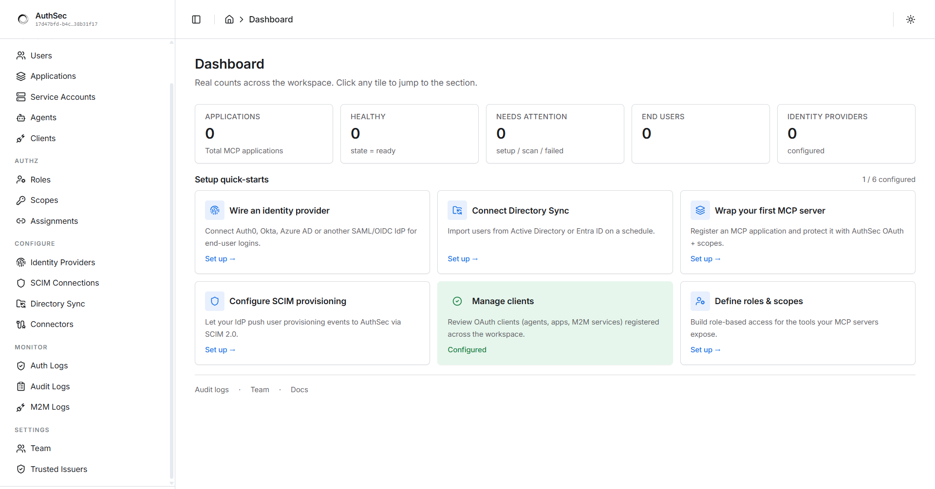 AuthSec Dashboard — full sidebar