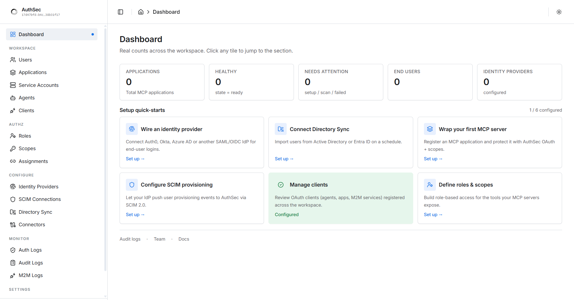 Fresh workspace dashboard