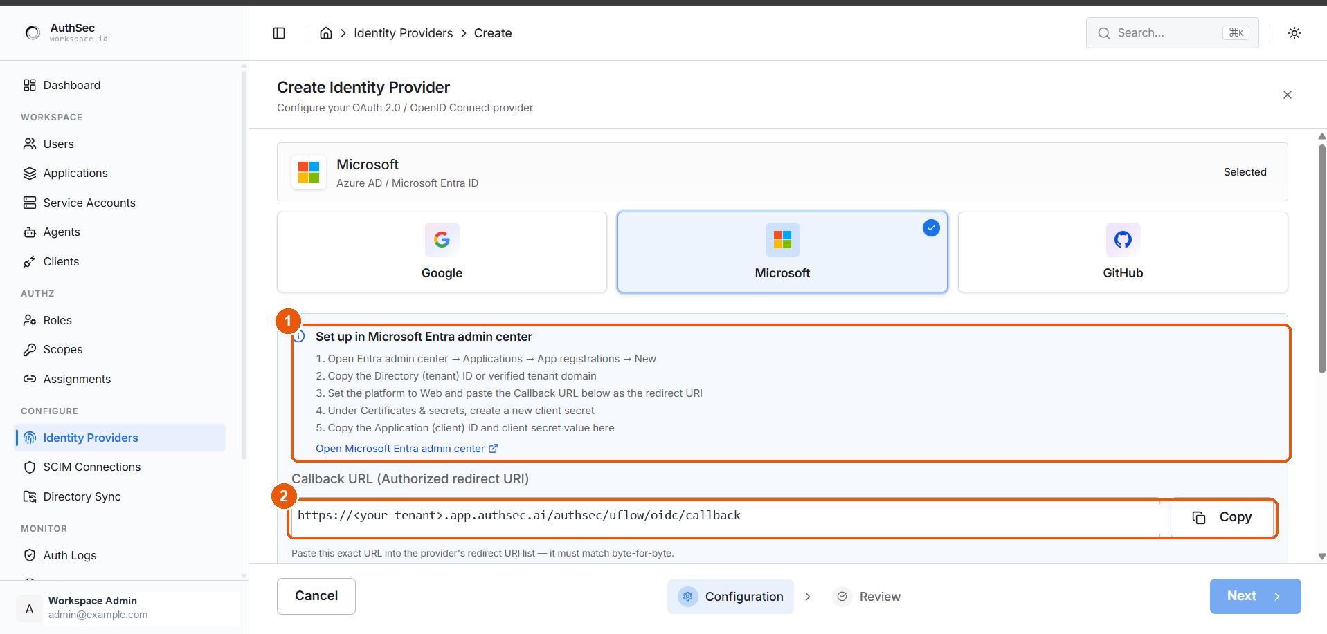 Microsoft setup steps