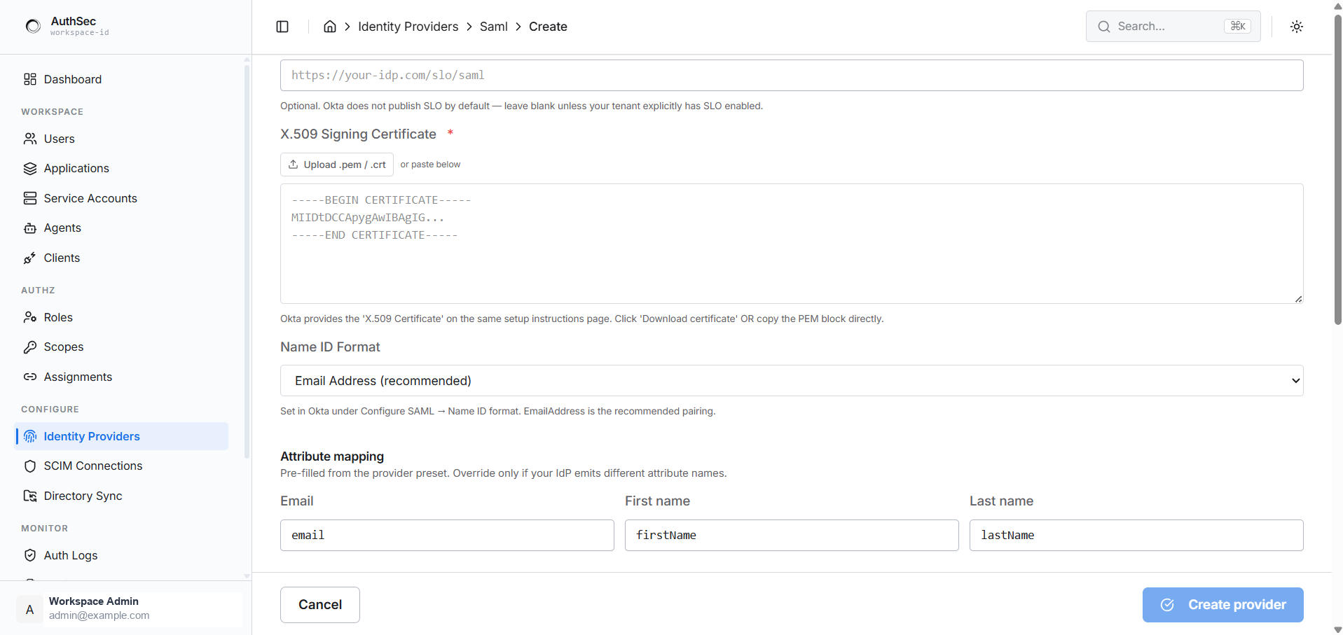 Okta attribute mapping