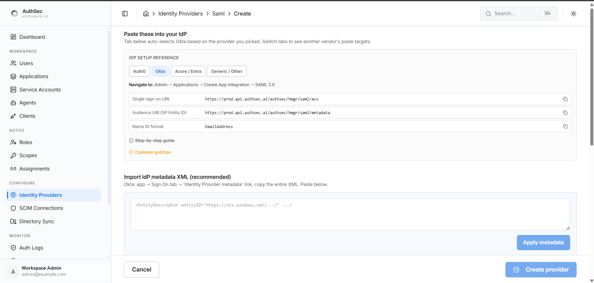 Okta paste targets