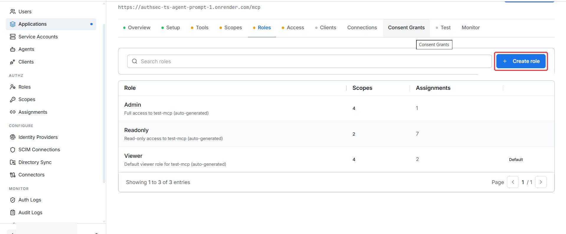 Roles tab
