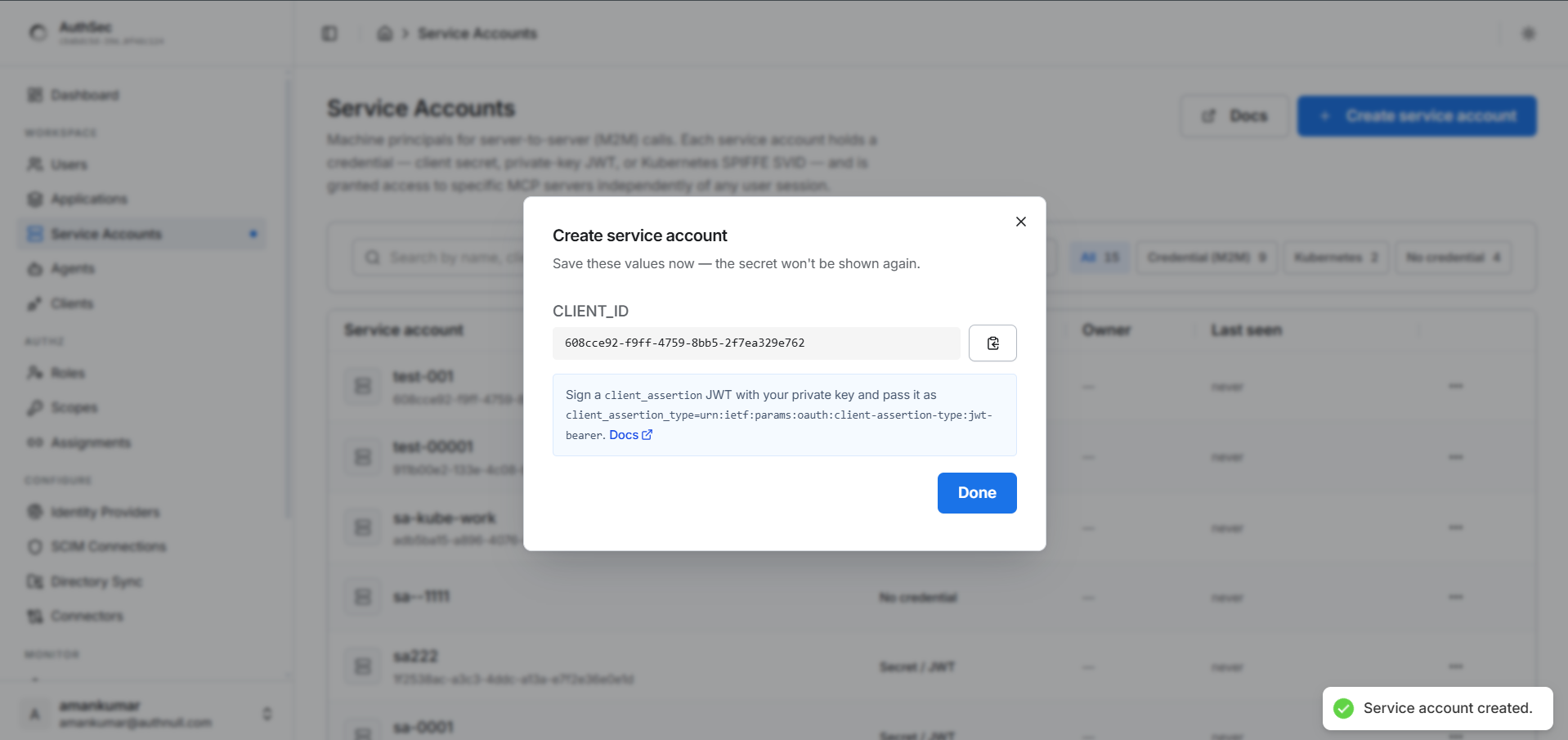 Private-key JWT credentials — client id only
