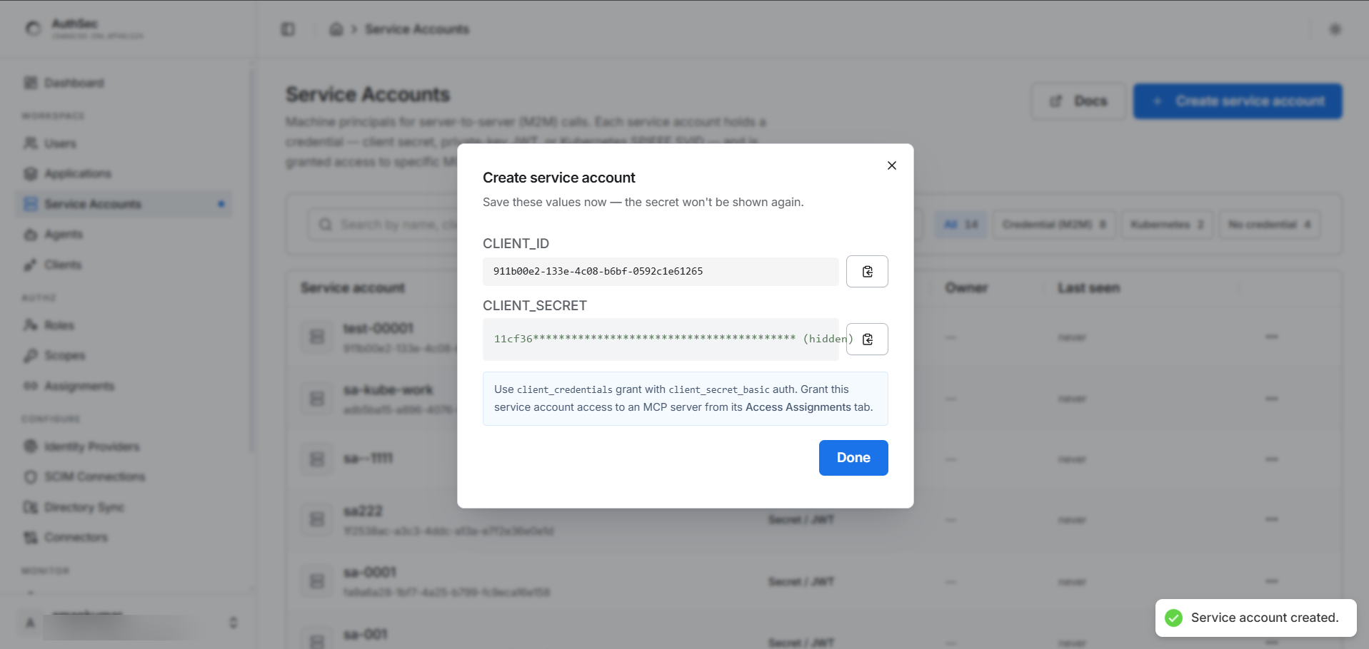 Client secret credentials