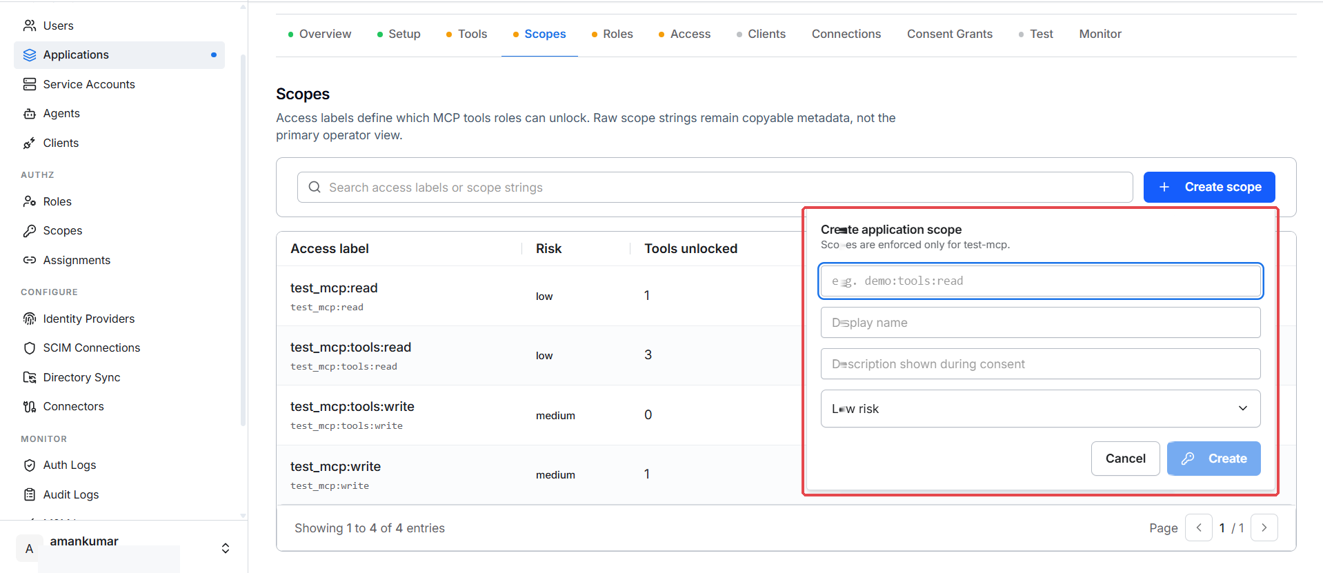 Create scope popover
