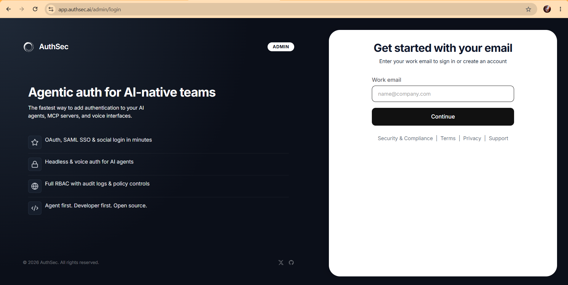 AuthSec sign-in page