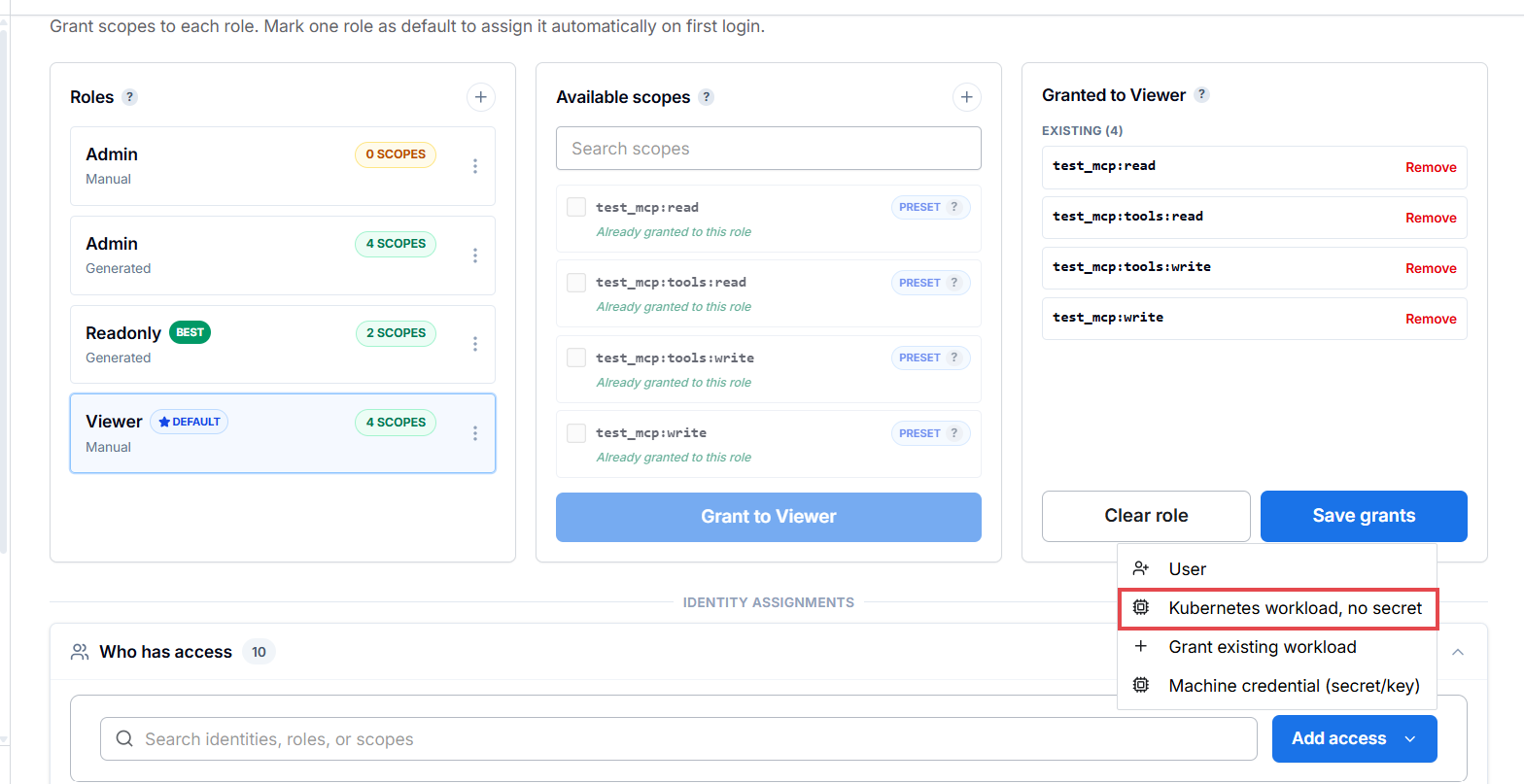 Add access — Kubernetes workload