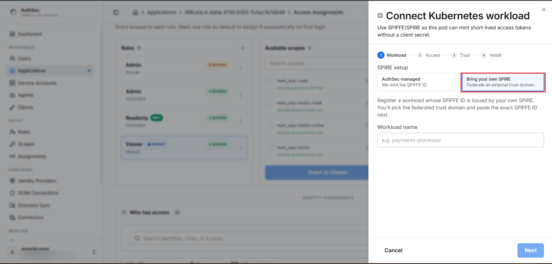 Connect Kubernetes workload — step 1