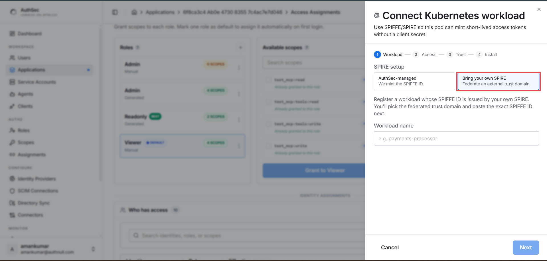 Connect Kubernetes workload — step 1