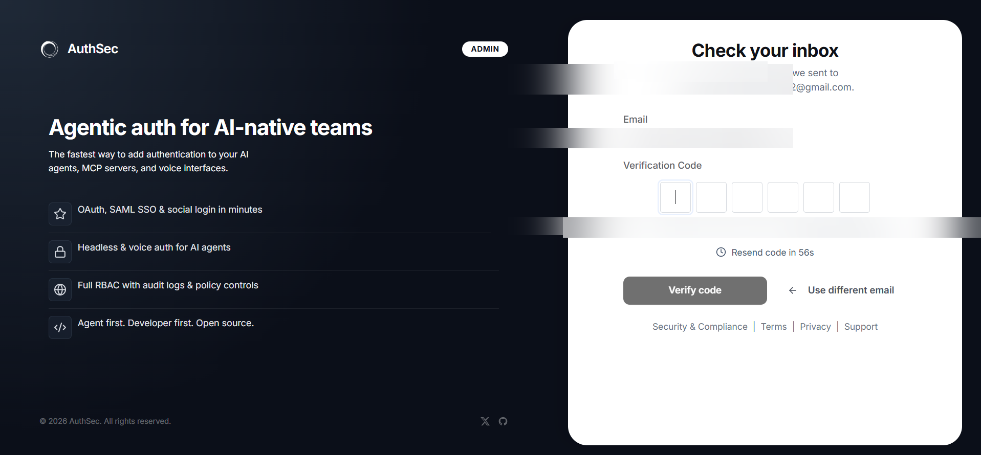 Verify email — enter the 6-digit code